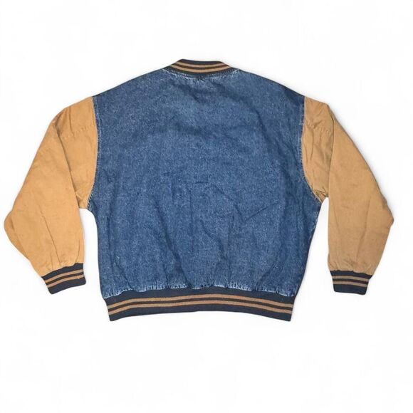 Vintage Dunbrooke Men's Castrol Racing Varsity Jacket Denim Tan Sleeves Size XL - Picture 2 of 7